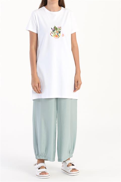 ALLDAY Beyaz Hello Tea Time Baskılı Kısa Kollu T-shirt