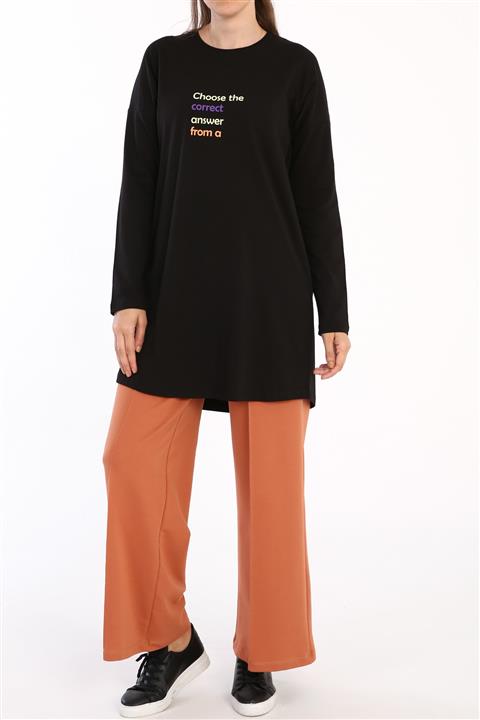 ALLDAY Siyah Choose Correct Baskılı Uzun Kollu T-shirt Tunik