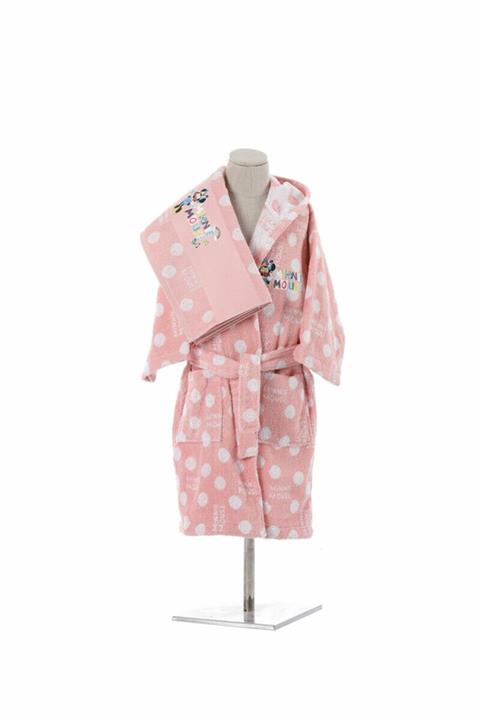 Özdilek Pembe Puantiyeli Çocuk Havlu Bornoz Seti