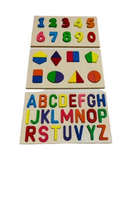 Türk Toys Ahşap Puzzle 3'ü 1 Arada Alfabe-geometri-sayılar