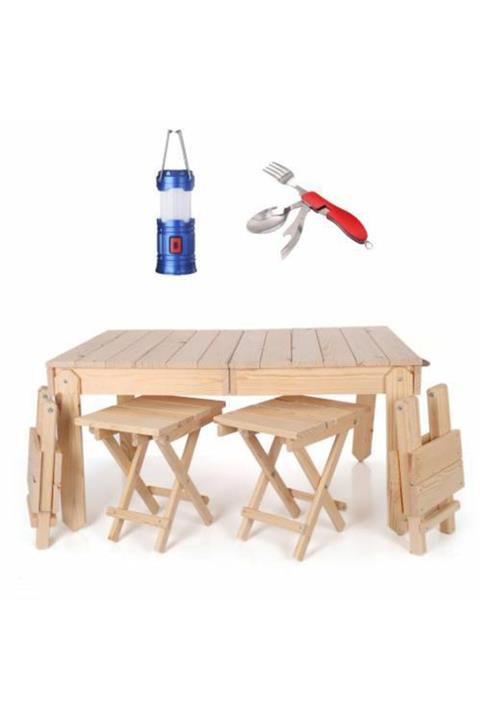 Mashotrend Katlanabilir Piknik Masası + Kamp Sandalyesi + Kamp Feneri + Kaşık Çatal Çakısı-pratik Piknik Masası