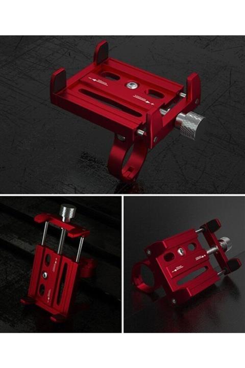 Ally Kr01 Bisiklet Motorsiklet Gidon Telefon Tutucu Metal Vidali Kırmızı