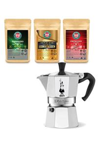 Bialetti Moka Pot Express 2 Cup Ocean +  Espresso Kahve Hediye 100 gr x 3 Paket