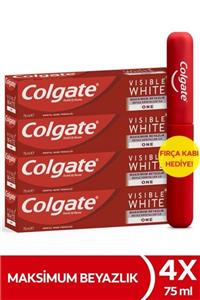 Colgate Visible White Maksimum Beyazlık Beyazlatıcı Diş Macunu 75 Ml 4x75 Ml + Diş Fırçası Kabı Hediyeli