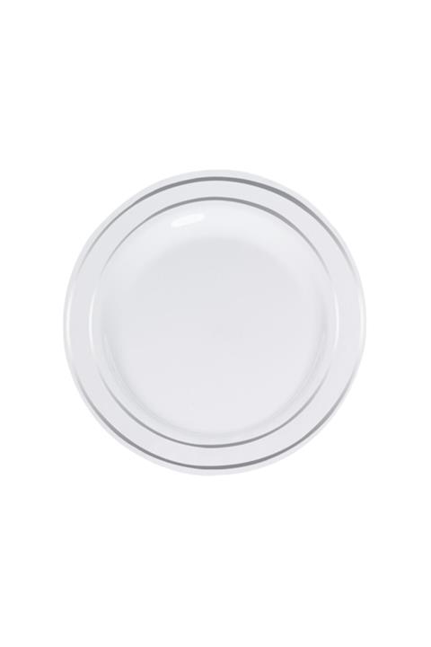 Mutlu party Porselen Görünümlü Plastik Tabak Gümüş Yaldızlı Beyaz 26cm 6 Adet