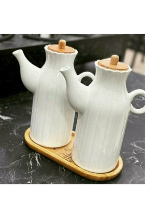 FBZhome Beyaz Porselen Papatya Yağdanlık ve Stand 2 Adet 1 lt