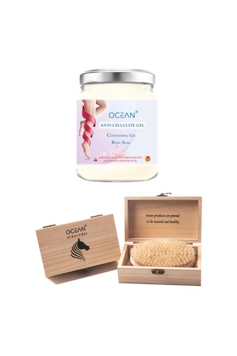 Ocean Selülit Giderici Jel & Özel Ahşap Kutulu Doğal At Kılı Selülit Fırçası