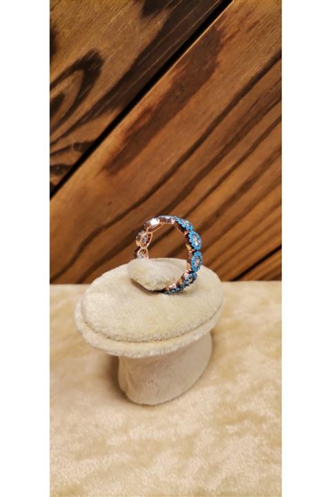 Aynadaki Rengim Gümüş&rose Turkuaz Taşlı Tam Tur Kadın Yüzüğü