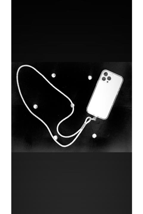 BG Parlak Taşlı Gümüş Rengi Telefon Boyun Askısı