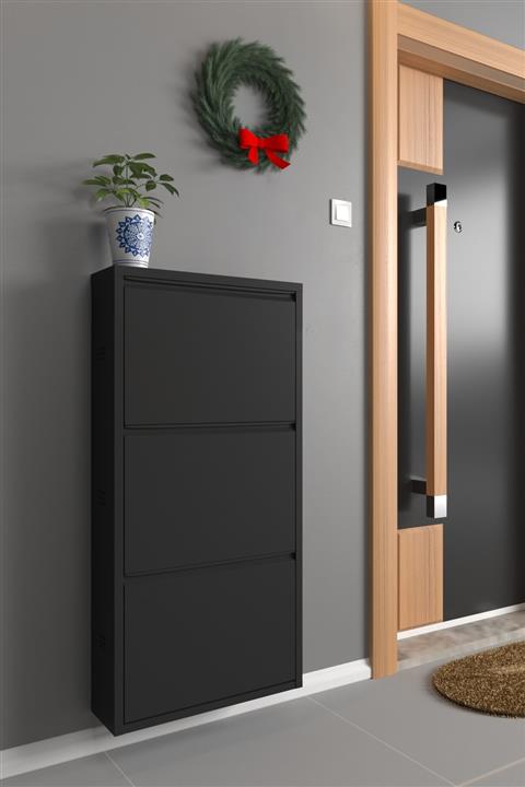 Pappuchbox 3'lü Metal Ayakkabılık Siyah Antibakteriyel Hava Kanallı