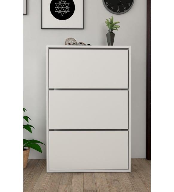 Moonlife 3 Kapaklı Kayar Raflı Ayakkabılık Beyaz