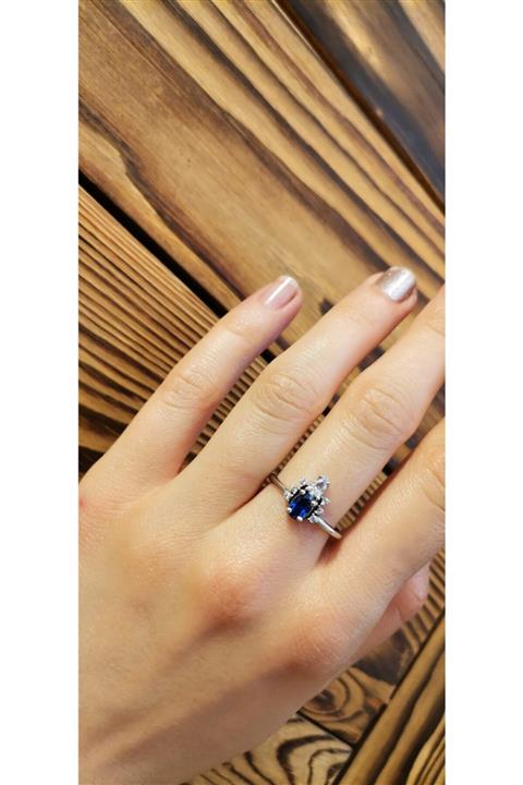 Aynadaki Rengim Gümüş Safir Taşlı Çıtır Yüzük