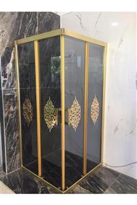 DUSAKS Osmanlı Desenli Kare Gold Füme Cam Duşakabin H190