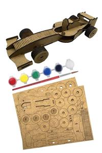 Tahtakurusu Tasarım Eğitici Montessori Ahşap Formula F1 Yarış Arabası Maket Puzzle Boyama Seti