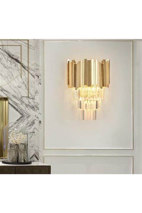 burenze Modern Luxury Kristal Taşlı Aplik Gold Sarı Parlak Kaplama