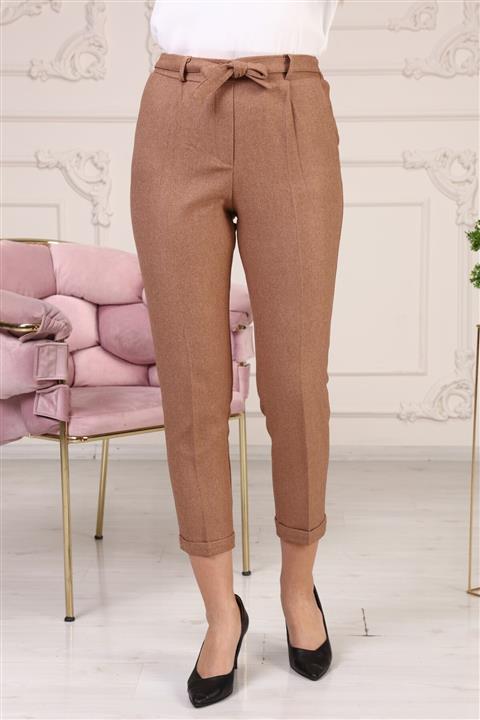 HANIMCA GİYİM Kadın Kışlık Bilek Boy Yün Efekt Vizon Pantolon