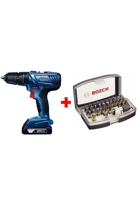 Bosch Gsb 180-li 18v 2ah Darbeli Akülü Vidalama Şarjlı Matkap + 32 Parça Vidalama Ucu Seti
