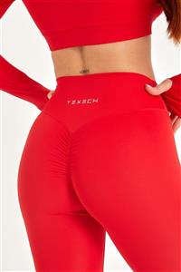 yexech Kadın Pushup Büzgülü Spor Tayt - Kırmızı - Rise Leggings