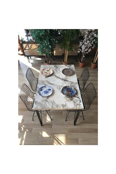 YusGos Kopya - Yemek Masası Mutfak Masa 4 Kişilik Tel Sandalye Yeni Model Sandalye 70/110