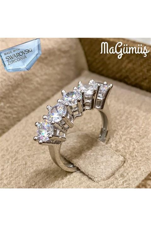 MaGümüş Swarovski Modeli Zirkon 5 Beştaş Altın Tasarım Gümüş Yüzük