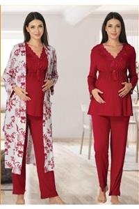 Effortt Kadın Bordo Lohusa Pijama Takımı Ve Sabahlık