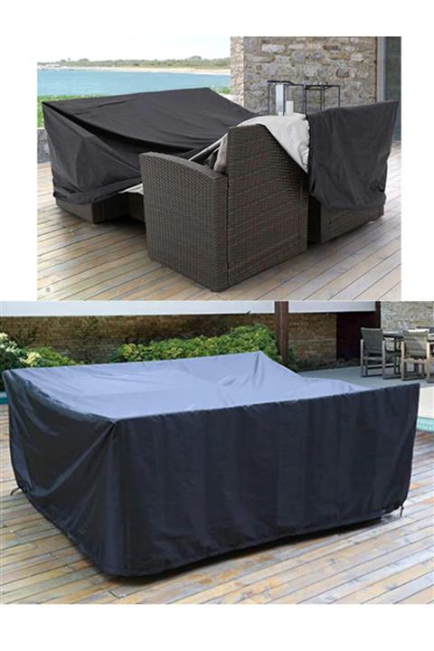 CoverPlus Bahçe Mobilya Koruma Örtüsü 320x200x80 Cm Siyah Su Geçirmez