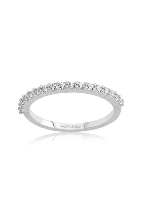 Valori Jewels Yarımtur Swarovski Zirkon Beyaz Taşlı, Gümüş Yüzük