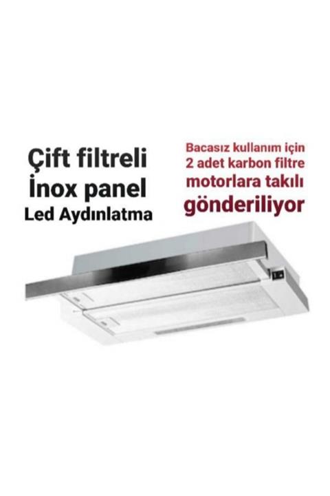 White Daisy Bacasız Borusuz Aspiratör Salyangoz Motor Led Aydınlatma Inox Ön Panel (2 Adet Karbon Filtre Dahil)