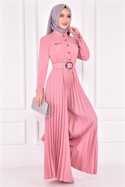 ModaMerve Kadın Pudra Piliseli Tulum 2380