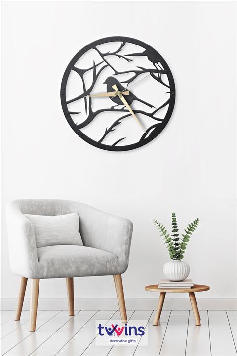 Twins Decorative Bird Lazer Kesim Metal Duvar Saati