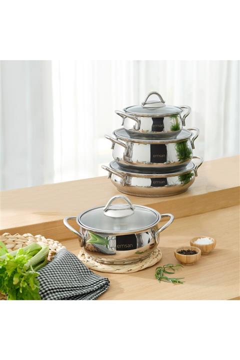 Emsan Rumeli Indüksiyon Tabanlı 8 Parça Çelik Tencere Seti