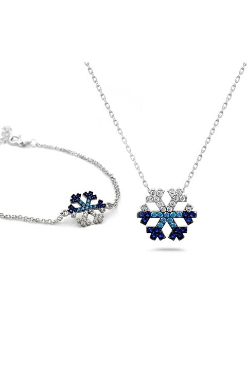 GÜMÜŞ Kadın Kar Tanesi Kolye Bileklik Seti
