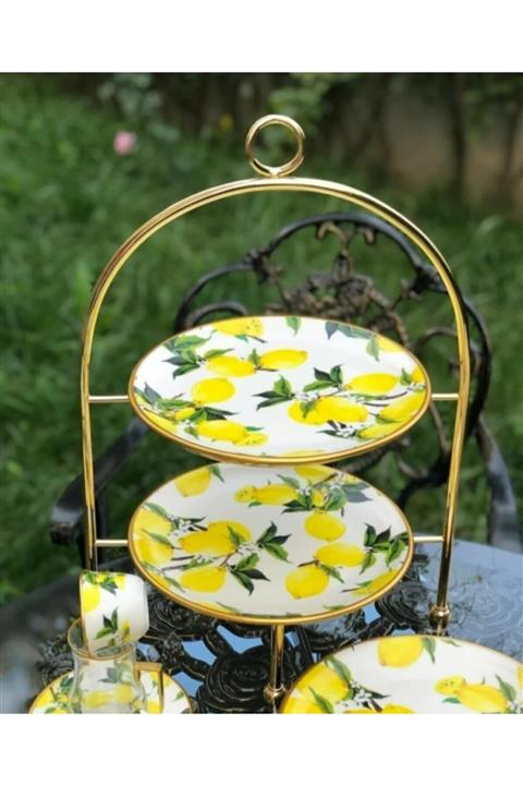 Hazella Home 2 Katlı Gold Etajer, Sunumluk, Ikramlık Stand
