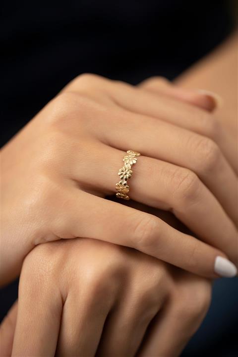 İzla Design Sıralı Papatya Model Altın Kaplama Gümüş Italyan Yüzük