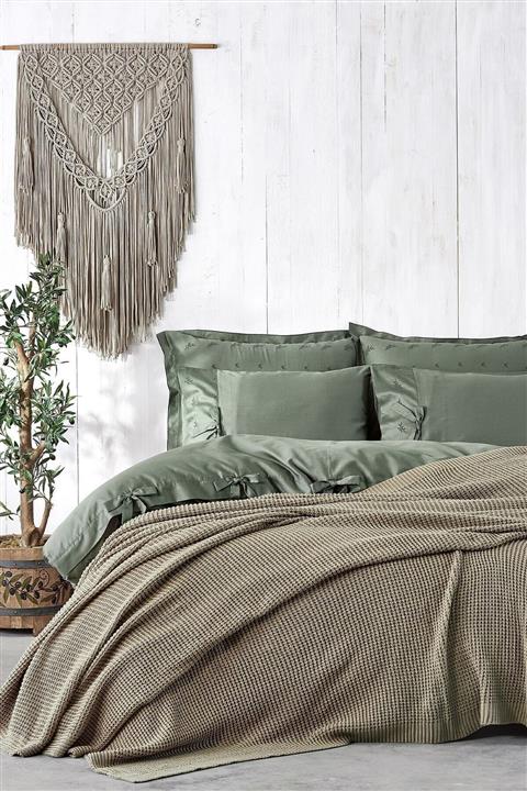 Ecocotton Bej Alina Çift Kişilik %100 Pamuk Triko Battaniye