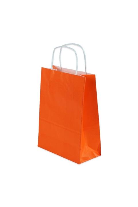 Kesepak Çanta Beyaz Kraft 25x31x12 Cm Burgu Sap Turuncu - 50 Adetli Paket