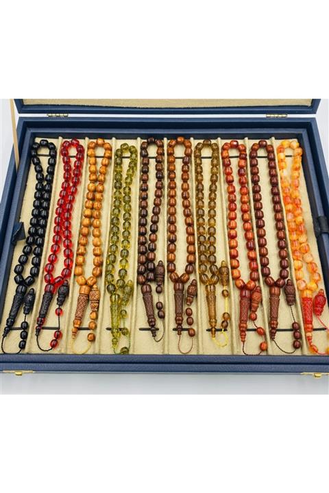 ZİQR TESBİH 10 Adet Imame Işlemeli Toz Kehribar Seti