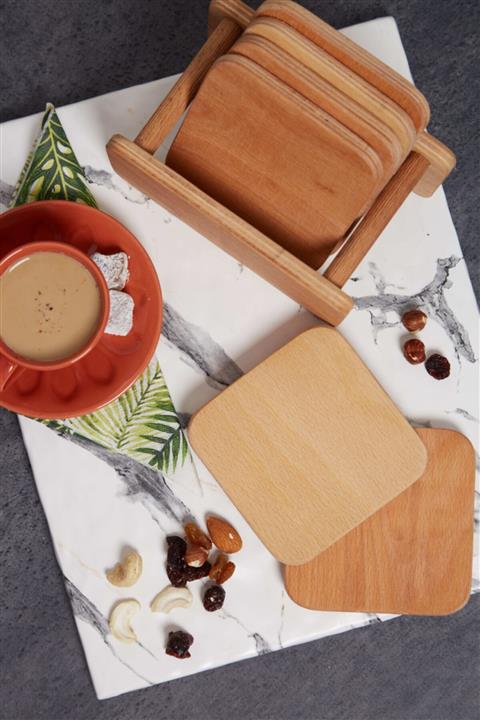 ART AHŞAP Ahşap Kare 6'lı Bardak Altlığı -2