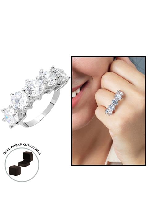 Gümüş Hediye Al Starlight Diamond Pırlanta Montür 925 Ayar Gümüş Bayan Baget Yüzük