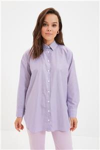 Trendyol Modest Lila Çizgili Gömlek  Yaka Tunik TCTAW22UK0078