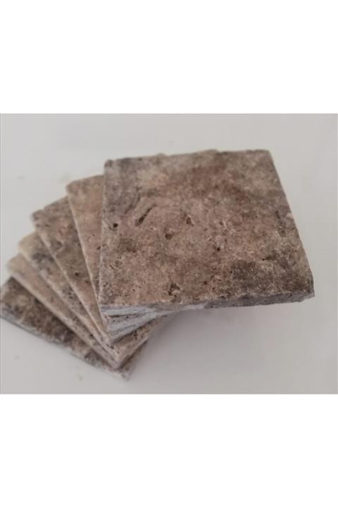 Perla Bardak Altlığı Gümüş Traverten 6lı