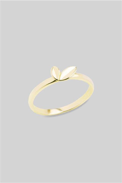 So CHIC... 18 Ayar Sarı Altın Kaplama Yaprak Figürlü Gümüş Yüzük