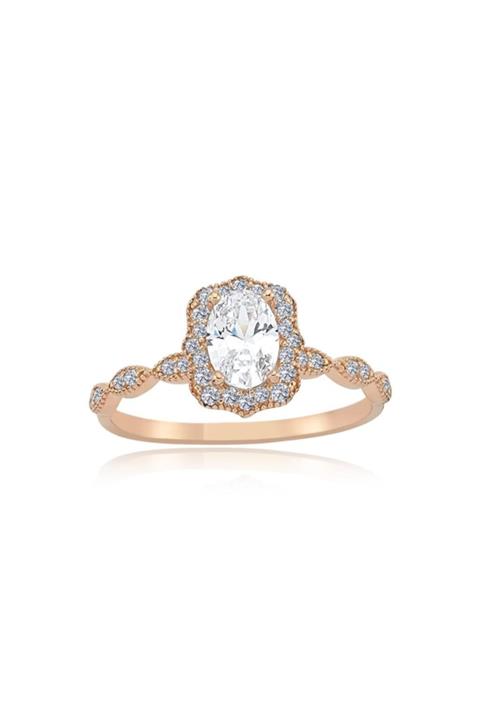 Effective Diamond Elegance Rose Renk Oval Tektaş Gümüş Yüzük