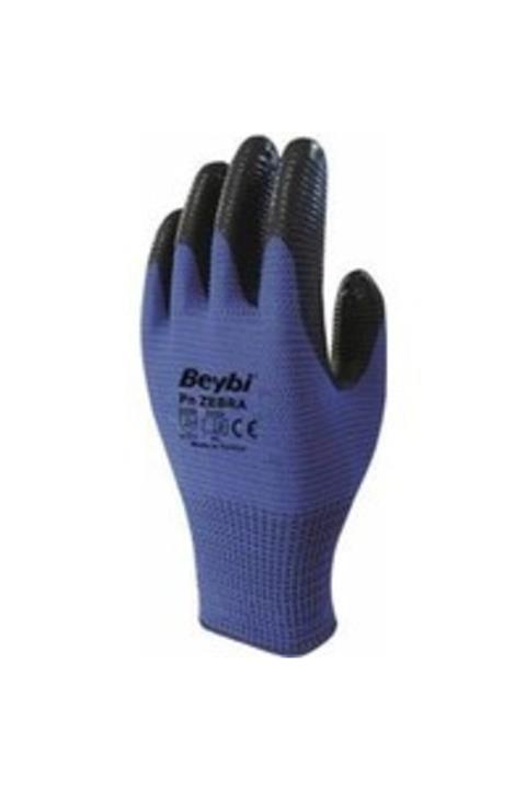 Beybi Nitril Poly Pnzebra Mavi Siyah Eldiven 12li Paket