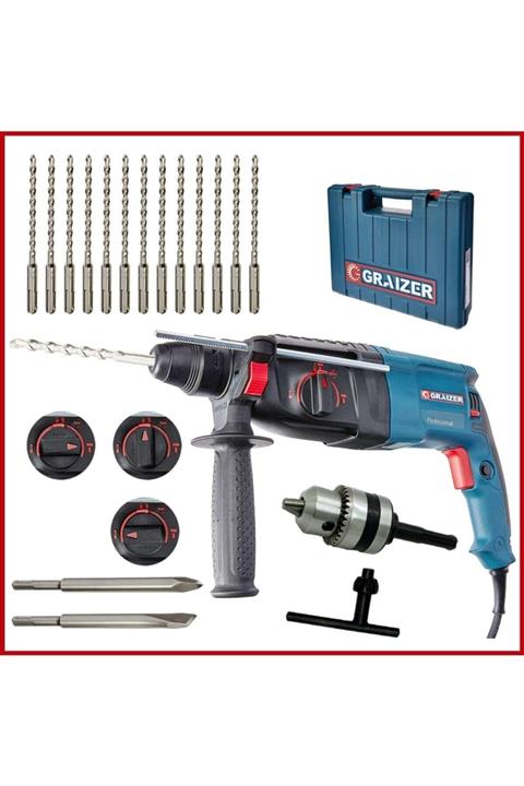 Graizer Alman 3000 W Kırıcı Delici Metal Dişli Şanzuman Hilti Darbeli Matkap + Yedek Mandren + 15 Uç