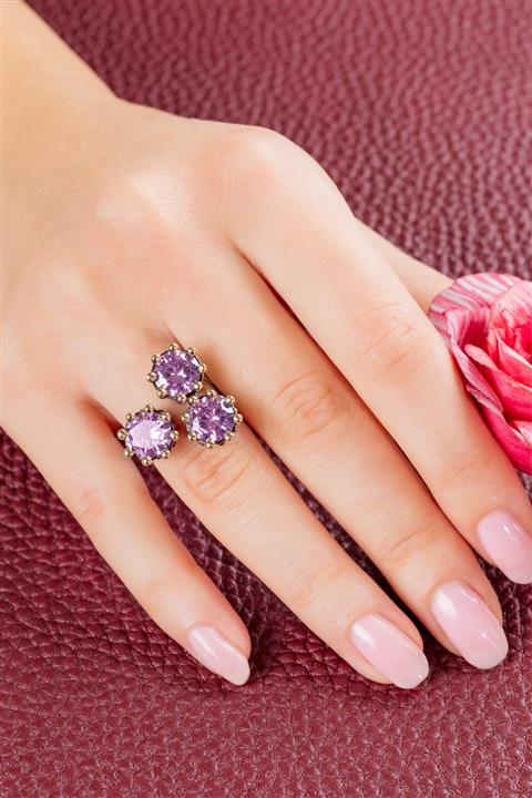 Güçlü Kuyumculuk Kadın Pembe Zirkon Taşlı Çiçek Modeli Otantik Gümüş Yüzük
