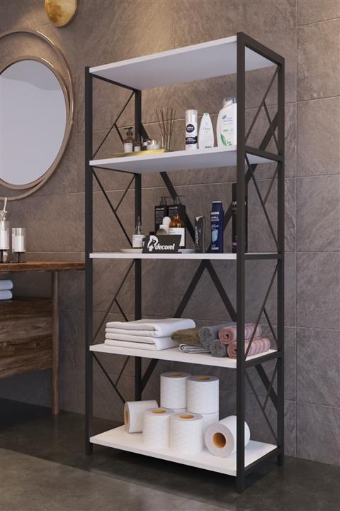 Morpanya Mony Metal Banyo Rafı Ünite 5 Raflı Banyo Düzenleyici Raf Deterjan Havlu Rafı Havluluk 150 cm Beyaz