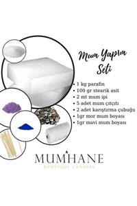 Mumhane Mum Yapım Seti 1kg Parafin, 2mt Mum Ipi, 5 Adet Mum Çıtçıtı, Mavi Ve Mor Boya