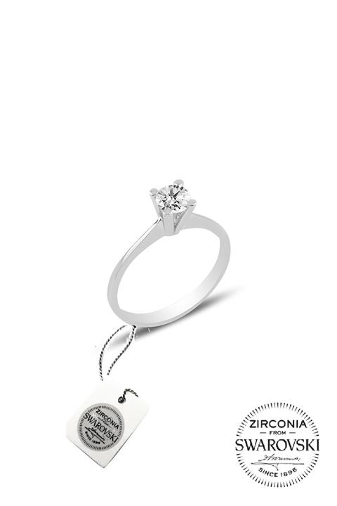Söğütlü Silver Kadın Gümüş Swarovski Tek Taş Yüzük 14 SGTL20506A