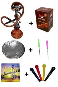 Camp & Shisha Sarı Mini Nargile Takımı + 1 Kg Küp Kömür + Folyo + 20 Sipsi + Iğne